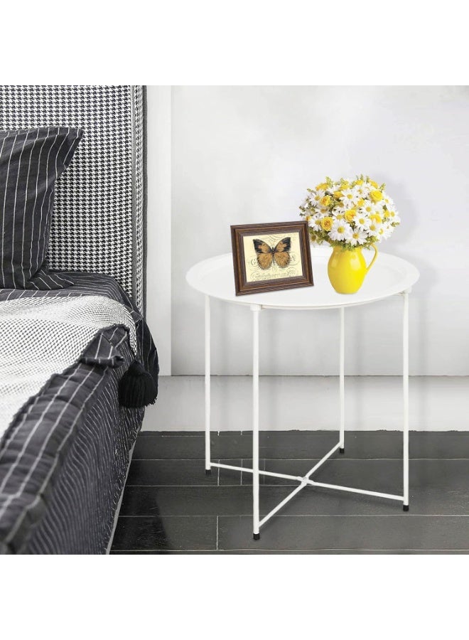 Nadrab White round steel table, dimensions 47*47*50 cm - Image 5