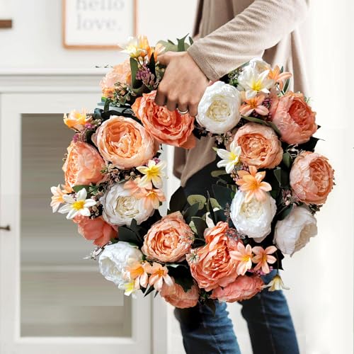 WANNA-CUL 18 Inch Spring Wreaths for Front Door with Yellow Sunflowers,Summer Door Wreath with Daisy and Linen Ribbon,Valentines Day Wreath,Mothers Day Wreath for Wall or Home Decoration - Image 4
