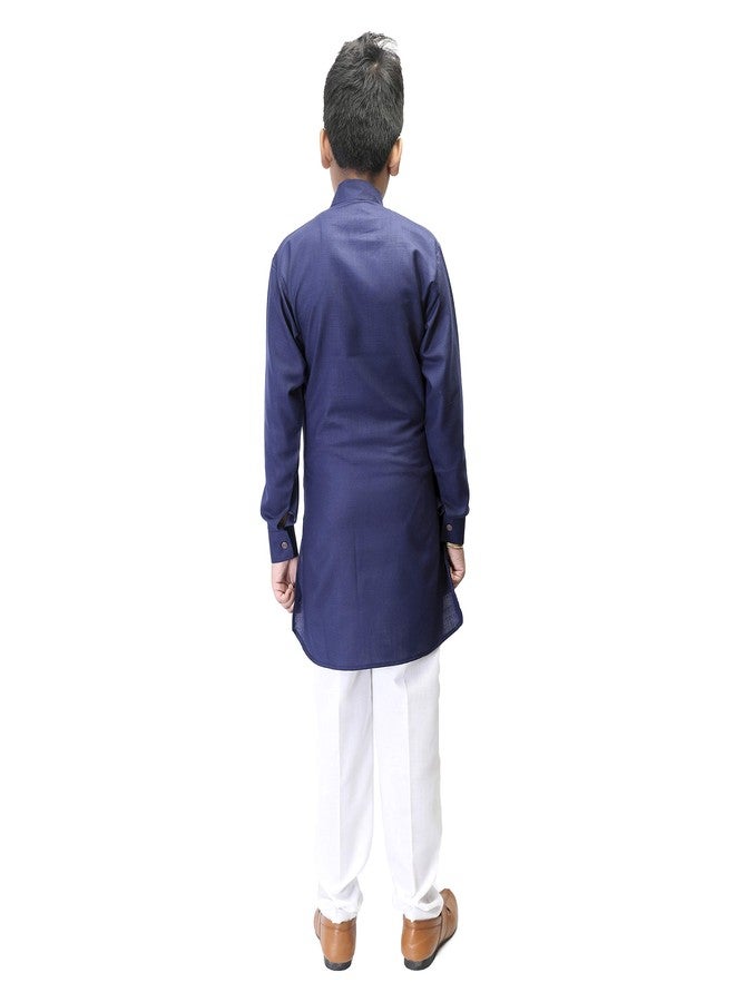 Qtsy Indian Cotton Kurta Set for Boys Navy Blue - Image 2