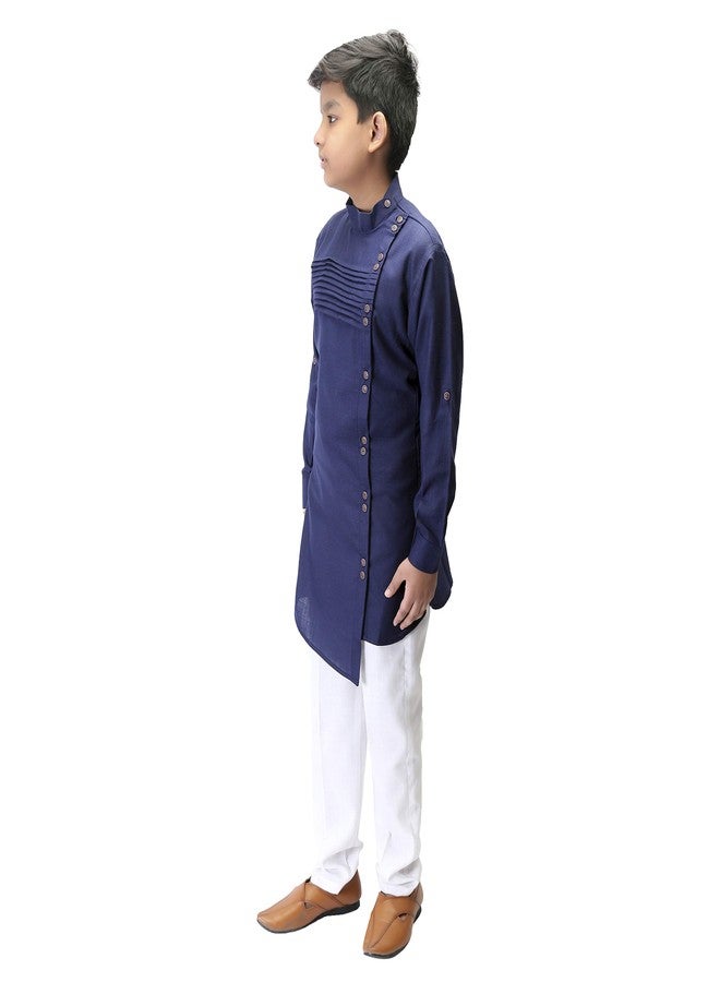 Qtsy Indian Cotton Kurta Set for Boys Navy Blue - Image 3