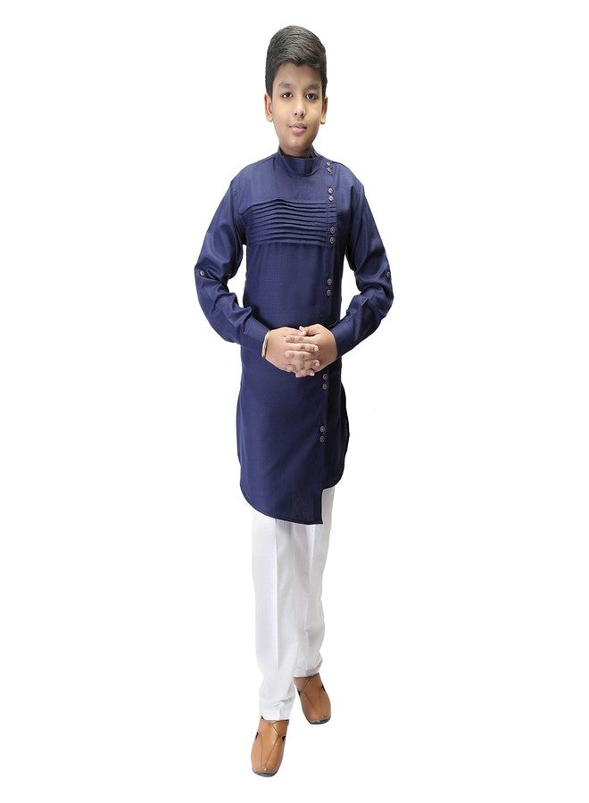 Qtsy Indian Cotton Kurta Set for Boys Navy Blue - Image 1