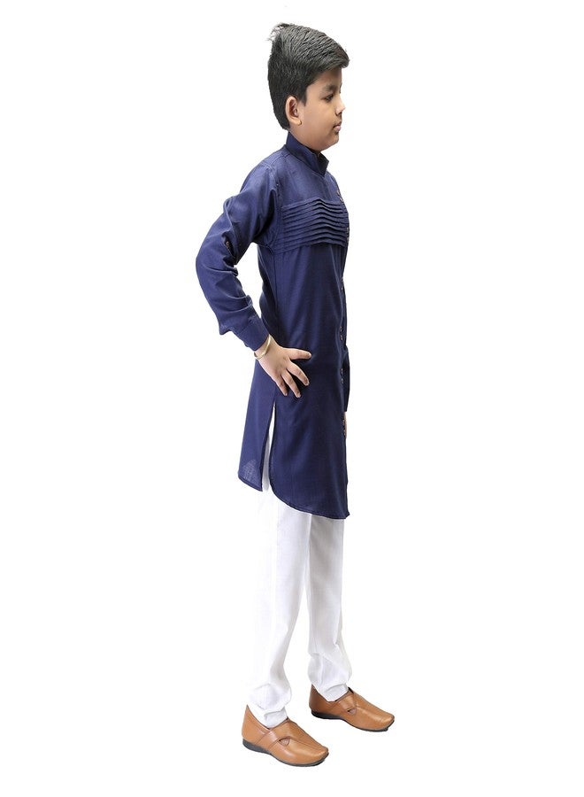 Qtsy Indian Cotton Kurta Set for Boys Navy Blue - Image 4
