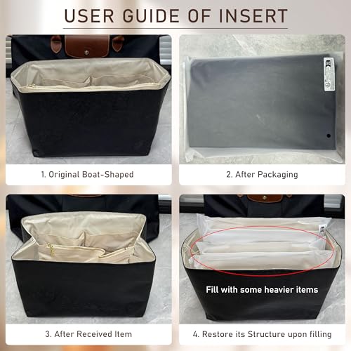 Doxo Long Champ Organizer Insert, Bag Organizer for Medium longchamp/G.oyard PM/Speedy 30/Neverfull MM and More, Light Waterproof DupontPaper le pliage Medium Organizer 6 Pockets, Black-white/M - Image 3