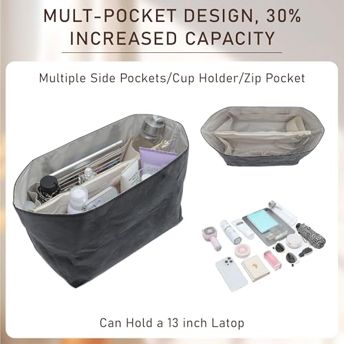 Doxo Long Champ Organizer Insert, Bag Organizer for Medium longchamp/G.oyard PM/Speedy 30/Neverfull MM and More, Light Waterproof DupontPaper le pliage Medium Organizer 6 Pockets, Black-white/M - Image 5