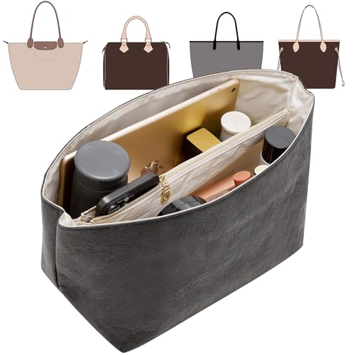 Doxo Long Champ Organizer Insert, Bag Organizer for Medium longchamp/G.oyard PM/Speedy 30/Neverfull MM and More, Light Waterproof DupontPaper le pliage Medium Organizer 6 Pockets, Black-white/M - Image 1
