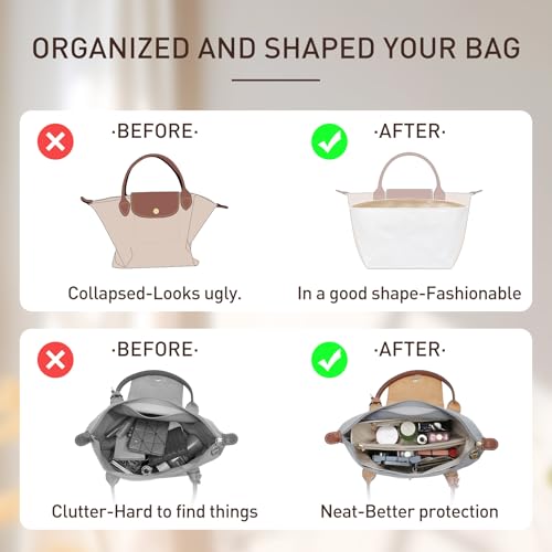 Doxo Long Champ Organizer Insert, Bag Organizer for Medium longchamp/G.oyard PM/Speedy 30/Neverfull MM and More, Light Waterproof DupontPaper le pliage Medium Organizer 6 Pockets, Black-white/M - Image 4