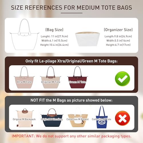 Doxo Long Champ Organizer Insert, Bag Organizer for Medium longchamp/G.oyard PM/Speedy 30/Neverfull MM and More, Light Waterproof DupontPaper le pliage Medium Organizer 6 Pockets, Black-white/M - Image 2