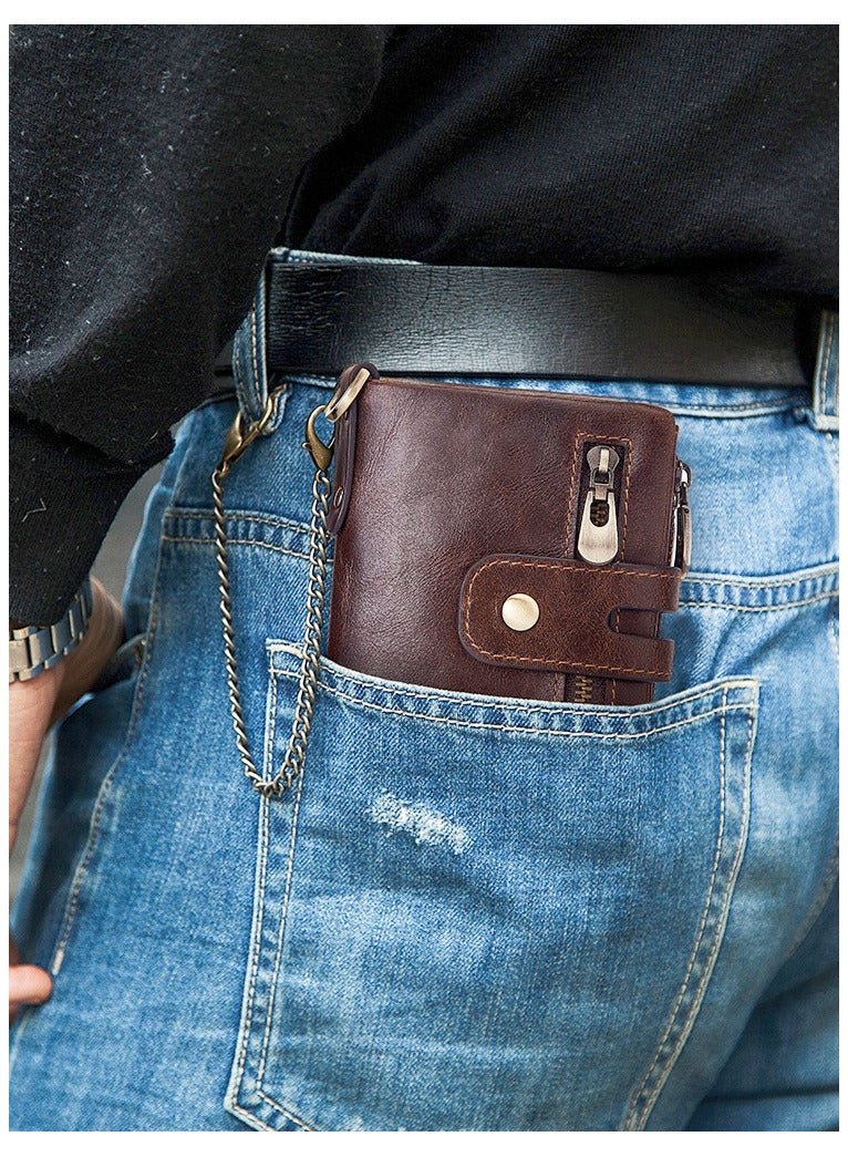 حِرَاس محفظة بطاقات ائتمان من الجلد الطبيعي مضادة للسرقة مع حجرة للأوراق النقدية ونافذة لبطاقة الهوية وجيب للعملات المعدنية لهدايا الرجال - Image 5