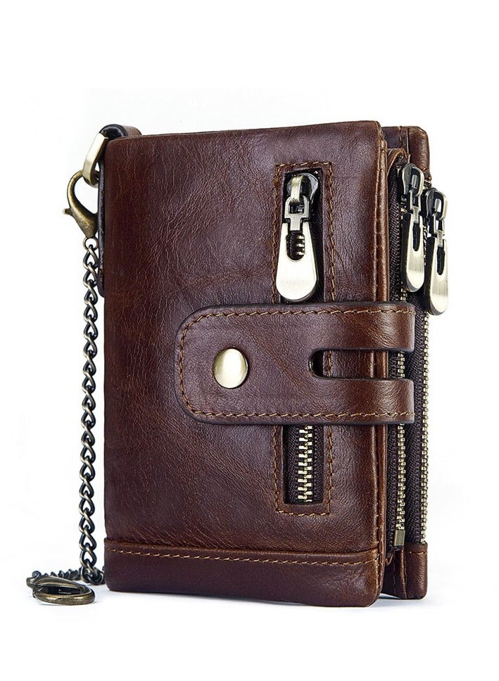 حِرَاس محفظة بطاقات ائتمان من الجلد الطبيعي مضادة للسرقة مع حجرة للأوراق النقدية ونافذة لبطاقة الهوية وجيب للعملات المعدنية لهدايا الرجال - Image 3