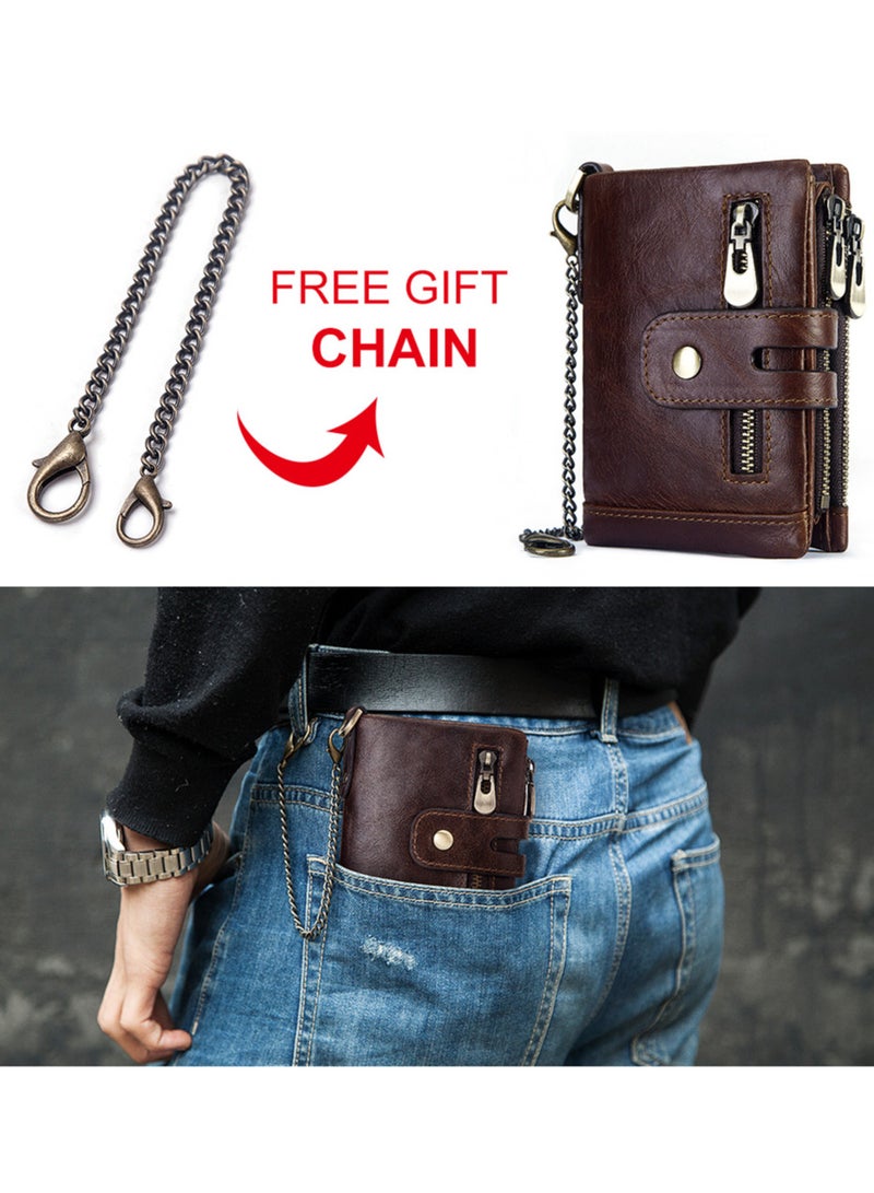 حِرَاس محفظة بطاقات ائتمان من الجلد الطبيعي مضادة للسرقة مع حجرة للأوراق النقدية ونافذة لبطاقة الهوية وجيب للعملات المعدنية لهدايا الرجال - Image 4