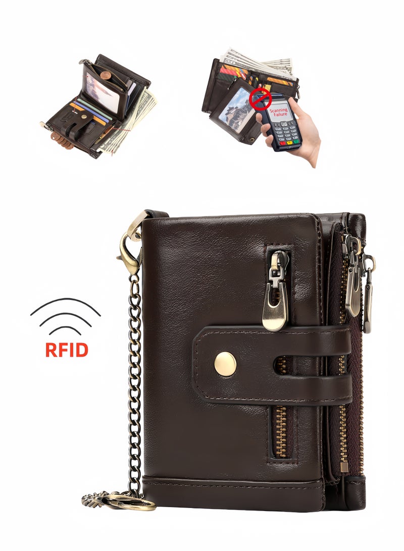 حِرَاس محفظة بطاقات ائتمان من الجلد الطبيعي مضادة للسرقة مع حجرة للأوراق النقدية ونافذة لبطاقة الهوية وجيب للعملات المعدنية لهدايا الرجال - Image 1