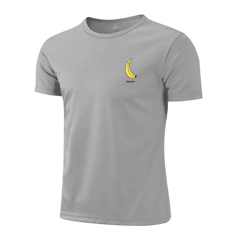Banana personalized printed Men''s Fitness sports short sleeve summer quick-drying mesh bottoming shirt slim elastic - Image 1