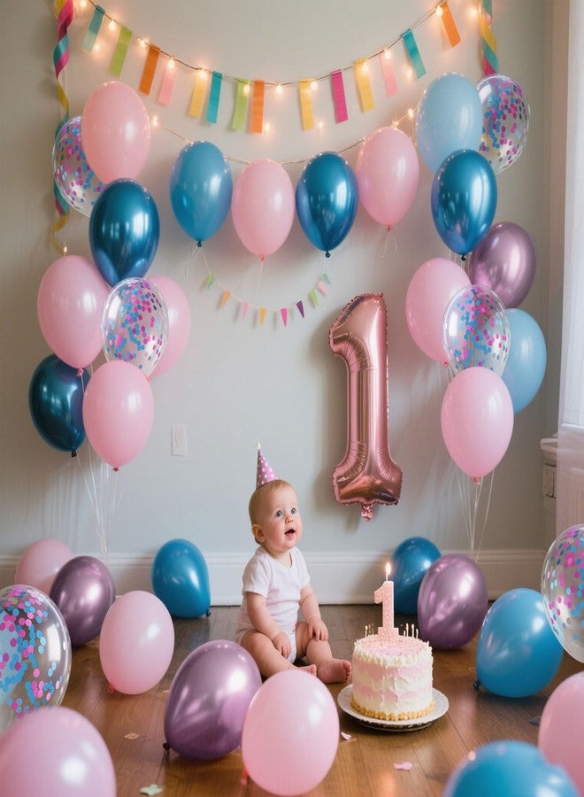 K.E.J. Gender Reveal 60 Pcs Balloon Decorations Arch Kit,12 Inch Pink and Blue Latex Balloons and Pink and Blue Confetti Balloons for Birthday Party Decorations Bridal Wedding Graduation Decoration - Image 4