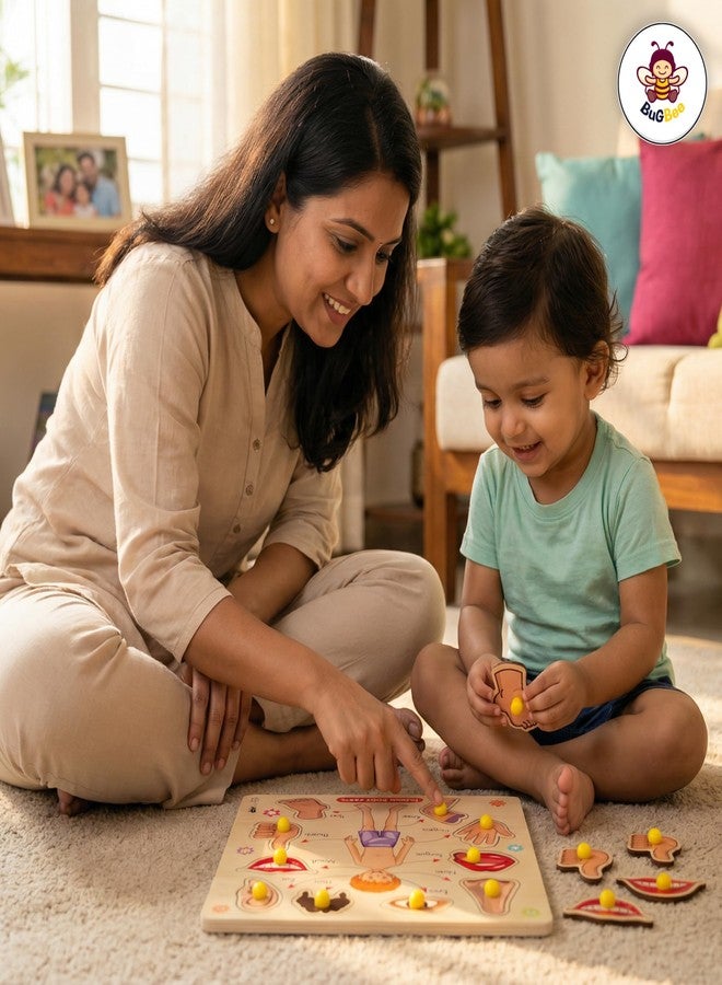 أحجية أجزاء الجسم الخشبية من BuGBee للأطفال | لوحة تعليمية لأجزاء جسم الإنسان على طريقة مونتيسوري | لعبة تركيب خشبية تعليمية للأطفال الصغار من عمر سنتين إلى خمس سنوات فأكثر - Image 3