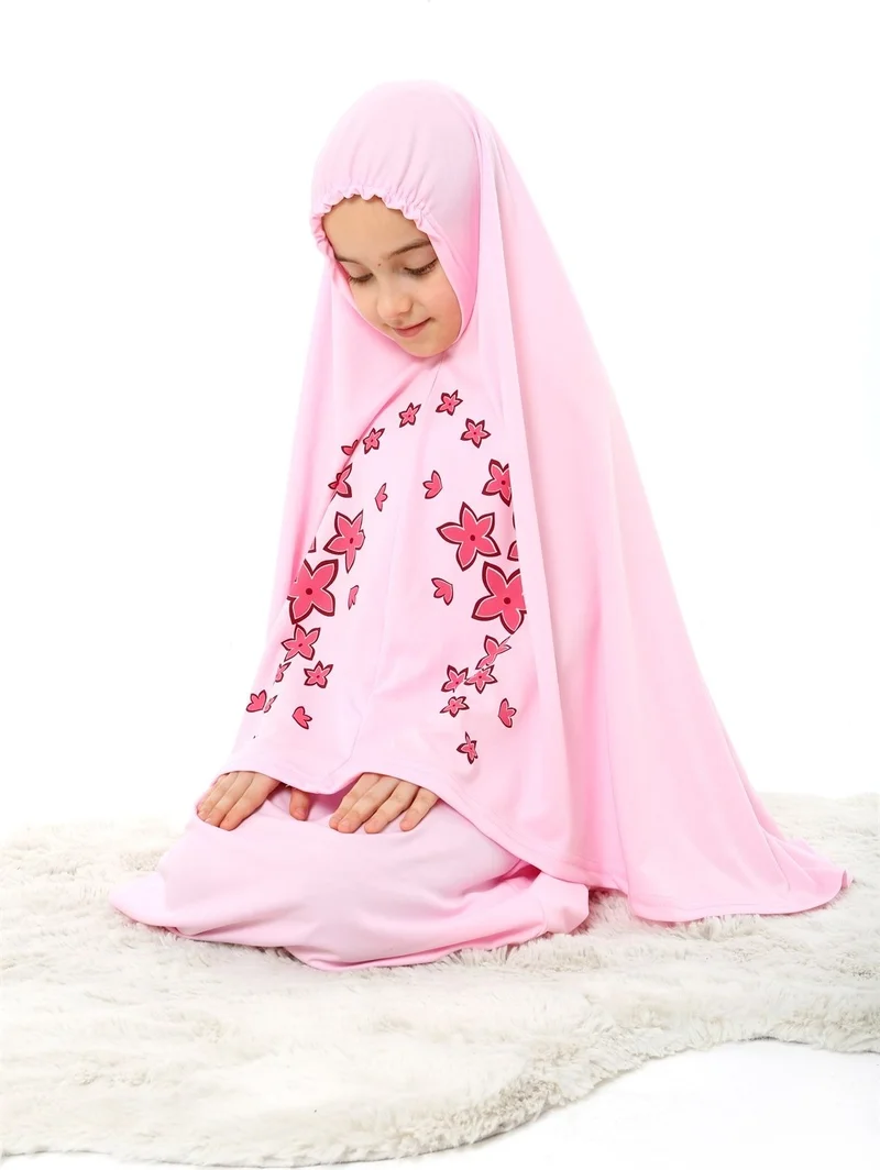 Elanesa  Girl Child Prayer Dress Star Printed Long Headscarf