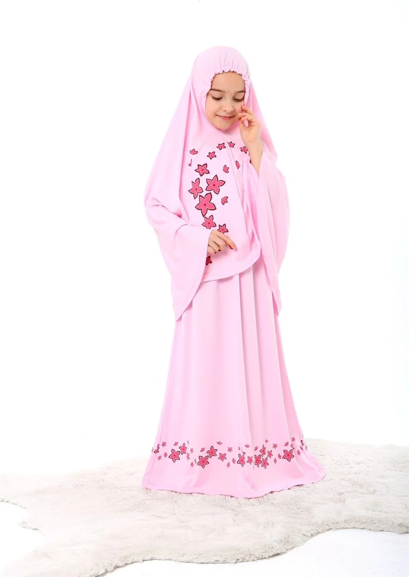 Elanesa  Girl Child Prayer Dress Star Printed Long Headscarf