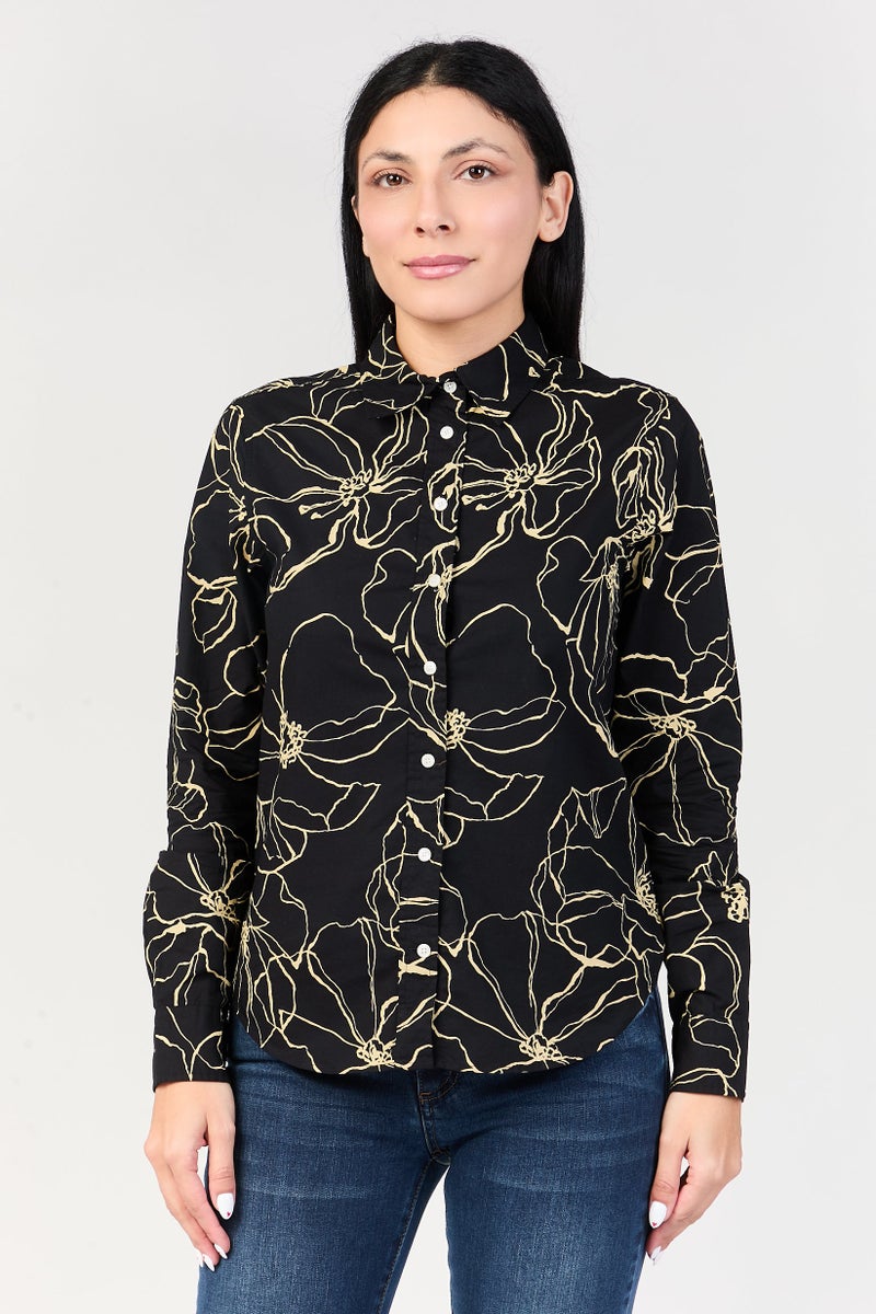 GANT Women Pointed Collar Long Sleeve Floral Print Casual Shirt, Multicolor - Image 1