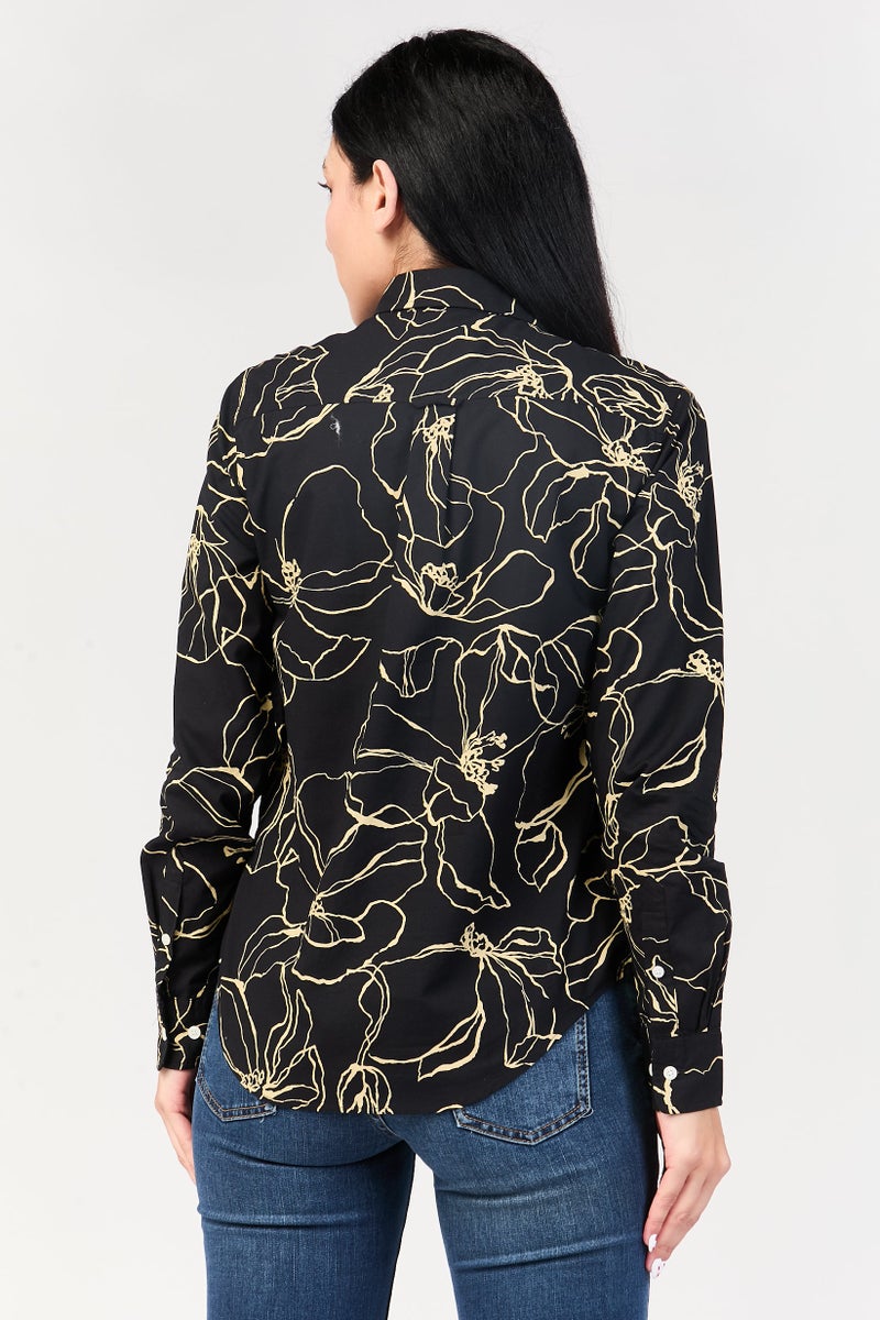 GANT Women Pointed Collar Long Sleeve Floral Print Casual Shirt, Multicolor - Image 4
