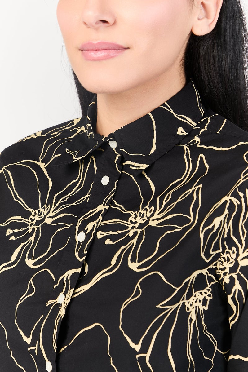 GANT Women Pointed Collar Long Sleeve Floral Print Casual Shirt, Multicolor - Image 3