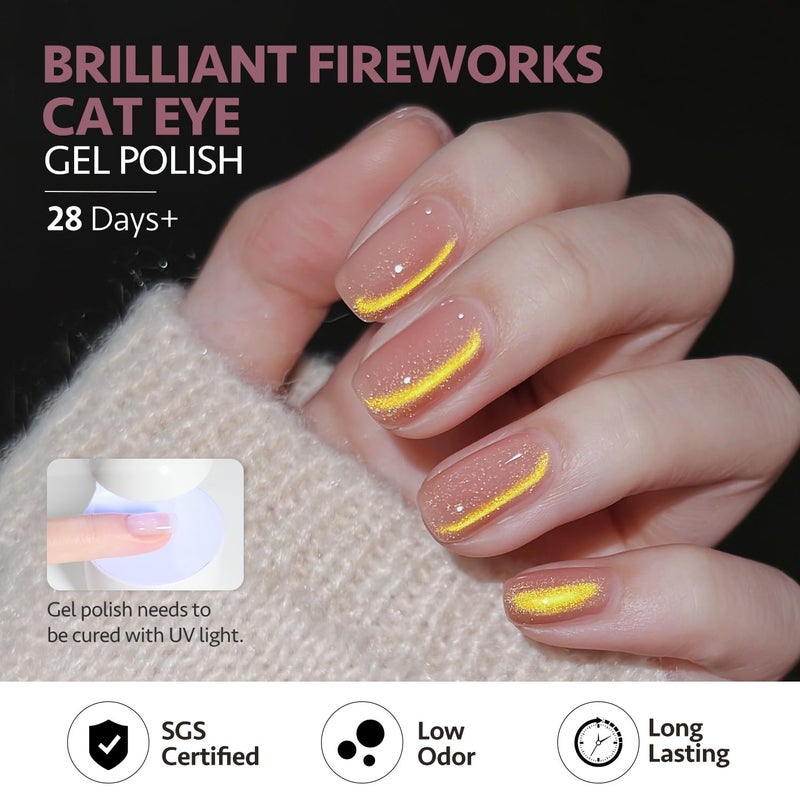 GAOY Cat Eye Gel Nail Polish Set with Magnet for Pink Green Glitter Holographic Cat Eye, Salon Gel Manicure and Nail Art DIY at Home, Brilliant Fireworks - Image 5