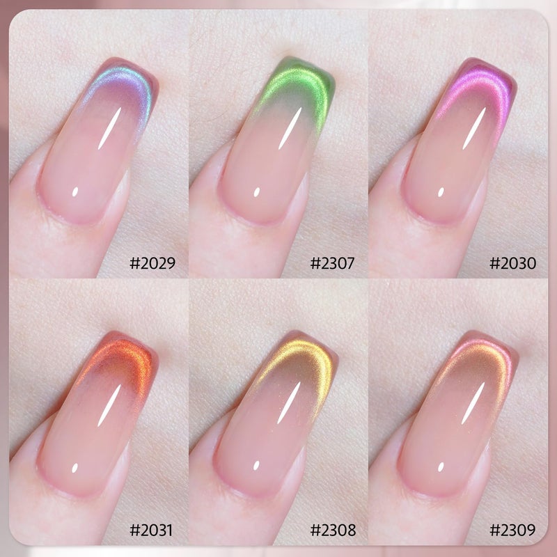GAOY Cat Eye Gel Nail Polish Set with Magnet for Pink Green Glitter Holographic Cat Eye, Salon Gel Manicure and Nail Art DIY at Home, Brilliant Fireworks - Image 2