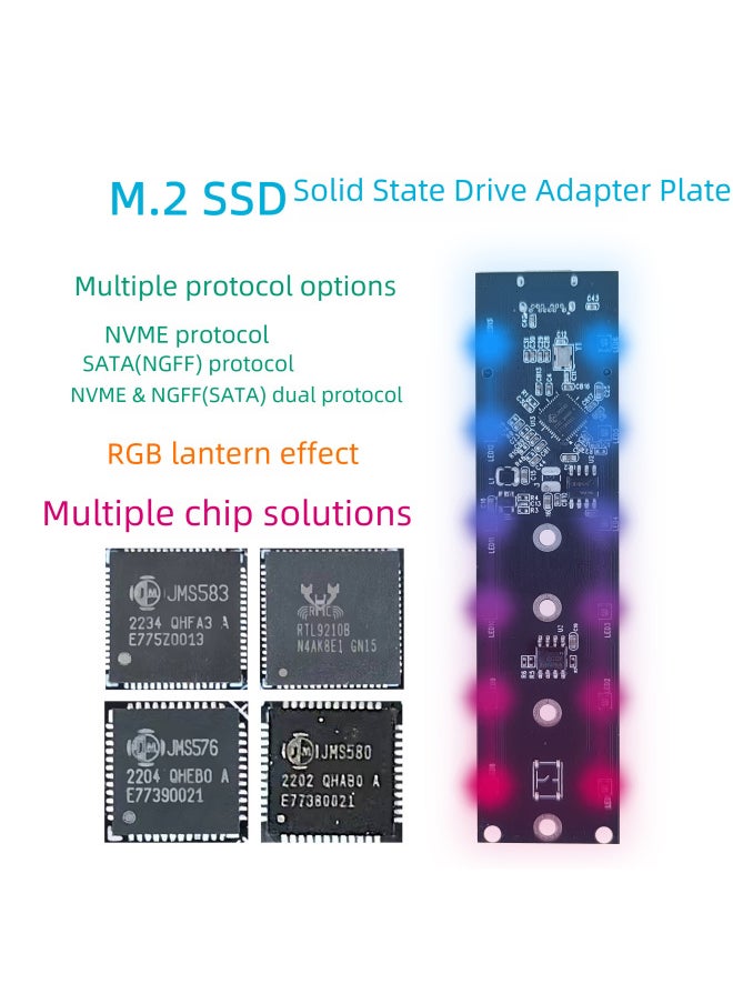 ماركة غير محددة ضوء ملون شفاف M.2 Nvme Ssd/sata Ngff صندوق محرك الحالة الصلبة ثنائي البروتوكول Rtl9210b-اللون: Nvme Protocol-rgb A-c كابل القرص الصلب  - Image 4