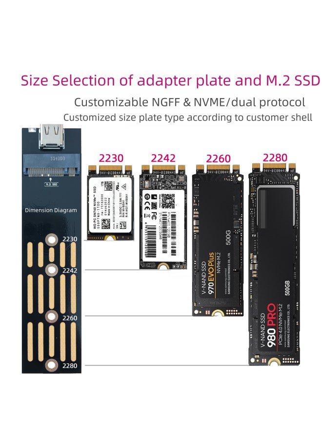 ماركة غير محددة ضوء ملون شفاف M.2 Nvme Ssd/sata Ngff صندوق محرك الحالة الصلبة ثنائي البروتوكول Rtl9210b-اللون: Nvme Protocol-rgb A-c كابل القرص الصلب  - Image 5