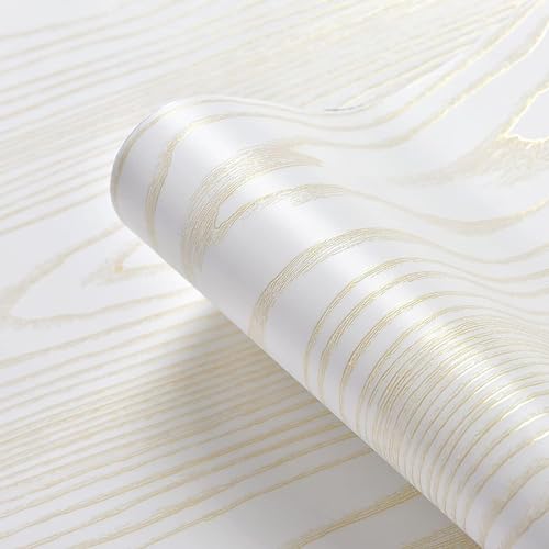 RedChimes Self Adhesive Waterproof Wallpaper PVC Vinyl Wall Stickers Furniture Wall Kitchen Bedroom Leaving Room (45 x 304 cm) (White Gold Wood) - Image 1