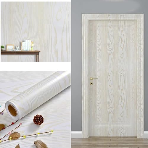 RedChimes Self Adhesive Waterproof Wallpaper PVC Vinyl Wall Stickers Furniture Wall Kitchen Bedroom Leaving Room (45 x 304 cm) (White Gold Wood) - Image 5