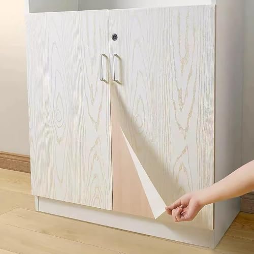 RedChimes Self Adhesive Waterproof Wallpaper PVC Vinyl Wall Stickers Furniture Wall Kitchen Bedroom Leaving Room (45 x 304 cm) (White Gold Wood) - Image 4