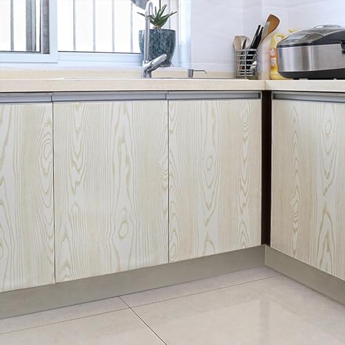 RedChimes Self Adhesive Waterproof Wallpaper PVC Vinyl Wall Stickers Furniture Wall Kitchen Bedroom Leaving Room (45 x 304 cm) (White Gold Wood) - Image 2