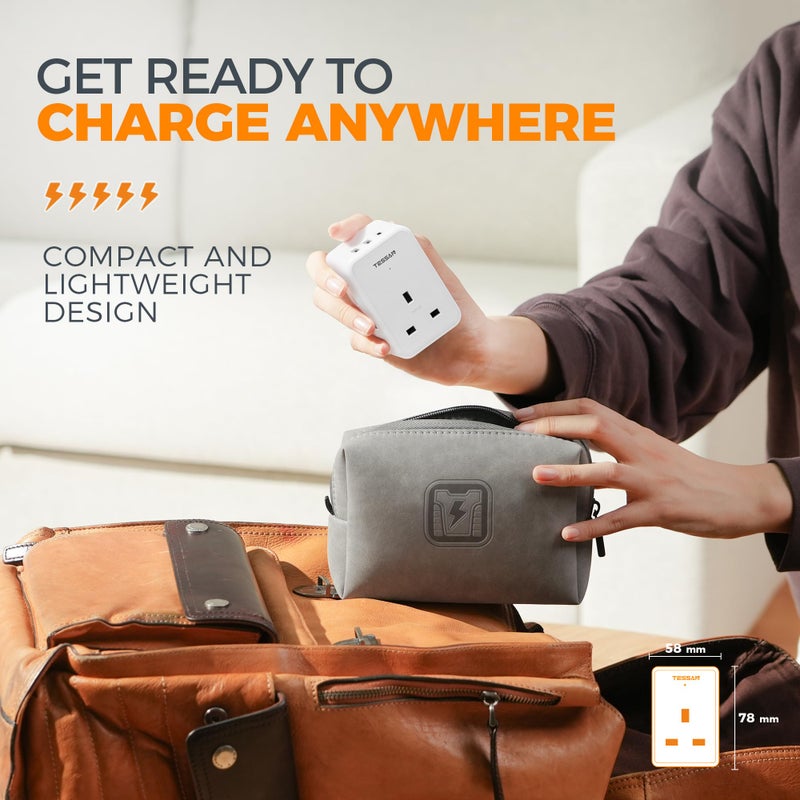 TESSAN 3 Way Multi Plug，Extension Socket with 3 USB Charging Station - Image 5