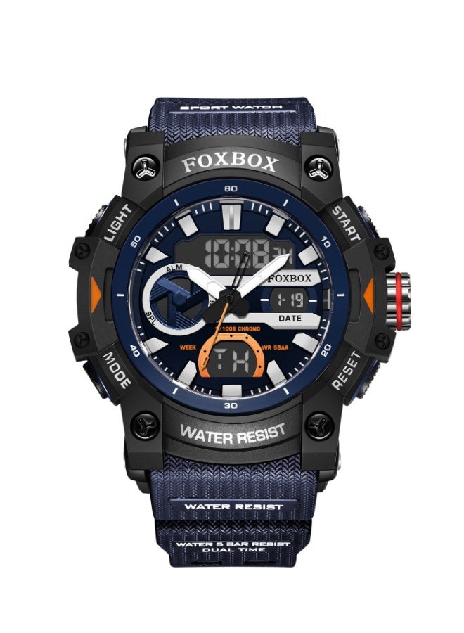 FOXBOX New Digital Analog Men's Watch Week/Calendar Dual Display Large Dial Waterproof Outdoor Sports Luminous Silicone Blue Quartz Watches for Men - Image 1