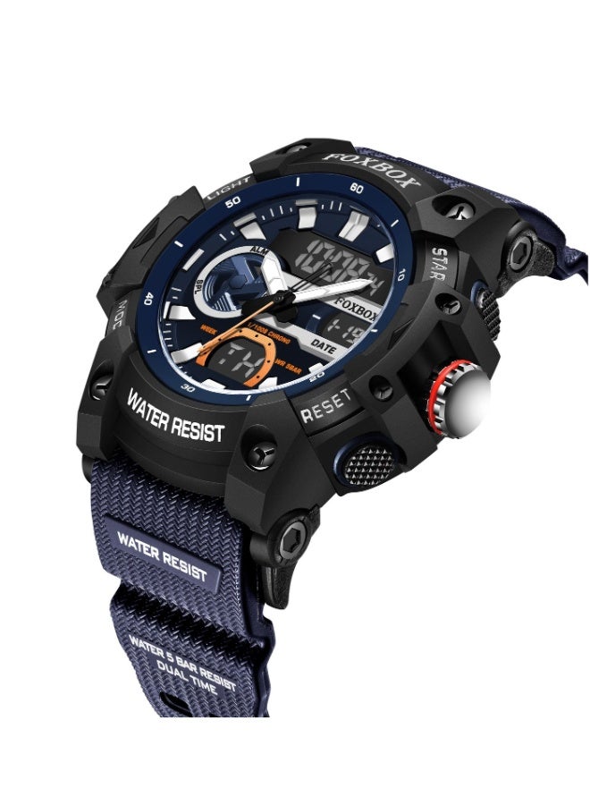 FOXBOX New Digital Analog Men's Watch Week/Calendar Dual Display Large Dial Waterproof Outdoor Sports Luminous Silicone Blue Quartz Watches for Men - Image 3