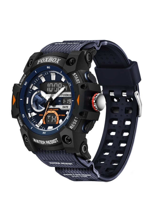 FOXBOX New Digital Analog Men's Watch Week/Calendar Dual Display Large Dial Waterproof Outdoor Sports Luminous Silicone Blue Quartz Watches for Men - Image 2