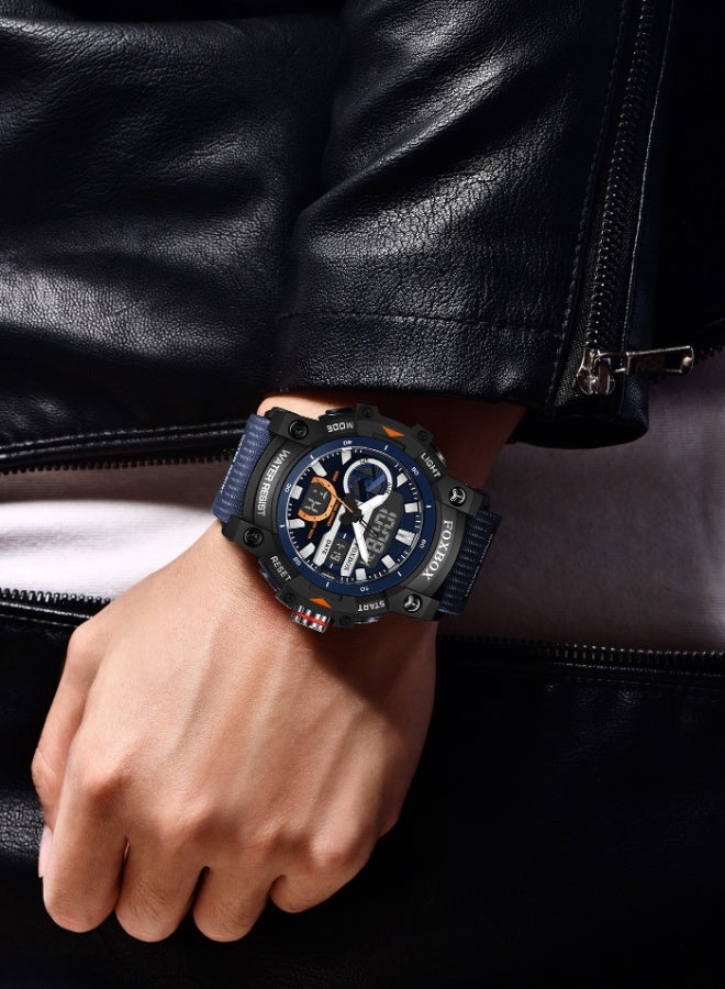 FOXBOX New Digital Analog Men's Watch Week/Calendar Dual Display Large Dial Waterproof Outdoor Sports Luminous Silicone Blue Quartz Watches for Men - Image 5