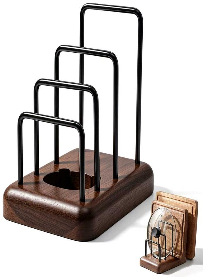 Oxmidud Chopping Board Rack with Walnut Base - 3 Slot Wood Cutting Board Holder Pot Lid Stand, Baking Trays Pans Plates Cabinet Storage Divider Accessory for Home Countertop Kitchen Storage & Organizer - Image 1