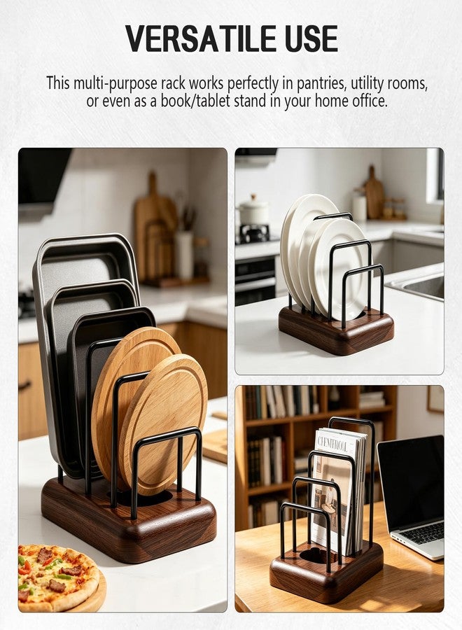 Oxmidud Chopping Board Rack with Walnut Base - 3 Slot Wood Cutting Board Holder Pot Lid Stand, Baking Trays Pans Plates Cabinet Storage Divider Accessory for Home Countertop Kitchen Storage & Organizer - Image 5
