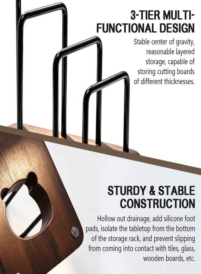 Oxmidud Chopping Board Rack with Walnut Base - 3 Slot Wood Cutting Board Holder Pot Lid Stand, Baking Trays Pans Plates Cabinet Storage Divider Accessory for Home Countertop Kitchen Storage & Organizer - Image 3