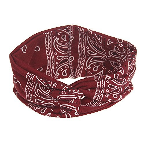 DINPREY Assorted Paisley Print Wide Bandana Knot Headbands Criss Cross Head Wrap Hair Band (4 Colors Pack B) - Image 3