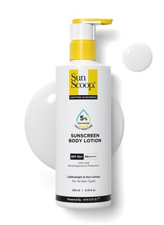 SunScoop 5 percent niacinamide sunscreen body lotion spf 50 plus pa plus plus plus plus 24hr moisturization prevents tan and sunburn reduces pigmentation lightweight non sticky no white cast for all skin types summer body sunscreen 200ml  - Image 1