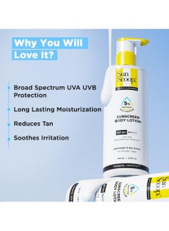 SunScoop 5 percent niacinamide sunscreen body lotion spf 50 plus pa plus plus plus plus 24hr moisturization prevents tan and sunburn reduces pigmentation lightweight non sticky no white cast for all skin types summer body sunscreen 200ml  - Image 4