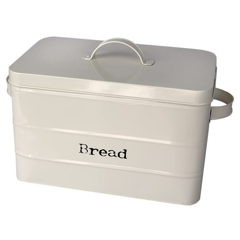 Home Basics Tin Canister Collection 13Liter Bread Box with Cover Kitchen Food Storage Organization Ivory
