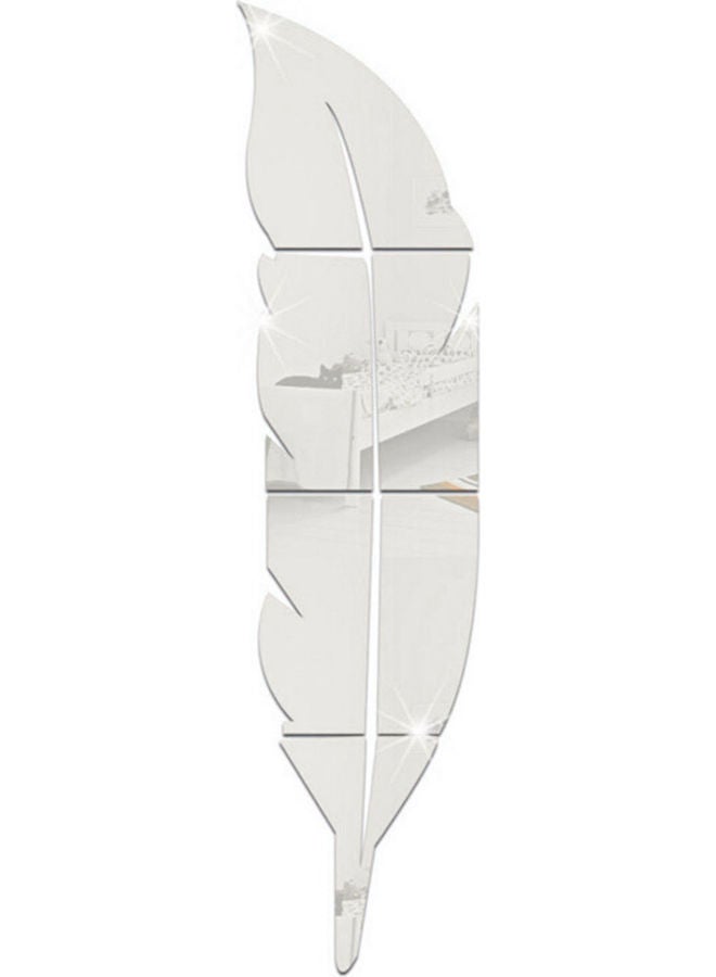 NIBEMINENT 3D Acrylic Feather Pattern Mirror Wall Sticker Silver - Image 1