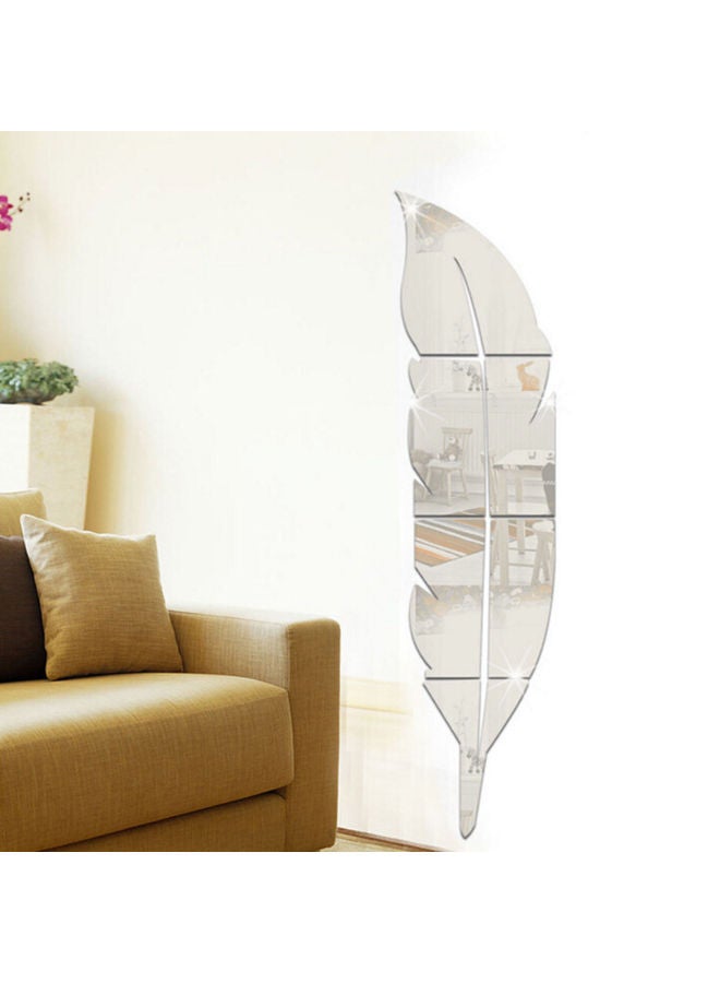 NIBEMINENT 3D Acrylic Feather Pattern Mirror Wall Sticker Silver - Image 4