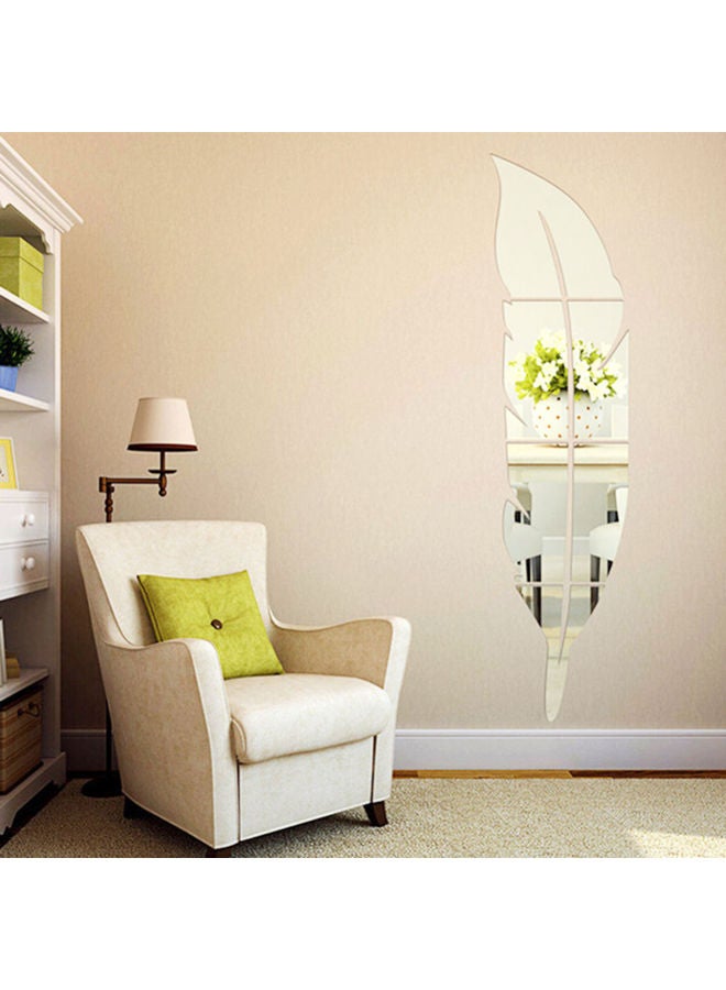 NIBEMINENT 3D Acrylic Feather Pattern Mirror Wall Sticker Silver - Image 2