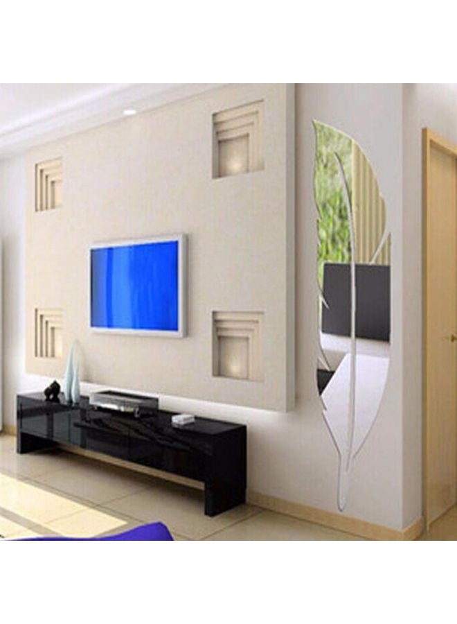 NIBEMINENT 3D Acrylic Feather Pattern Mirror Wall Sticker Silver - Image 5