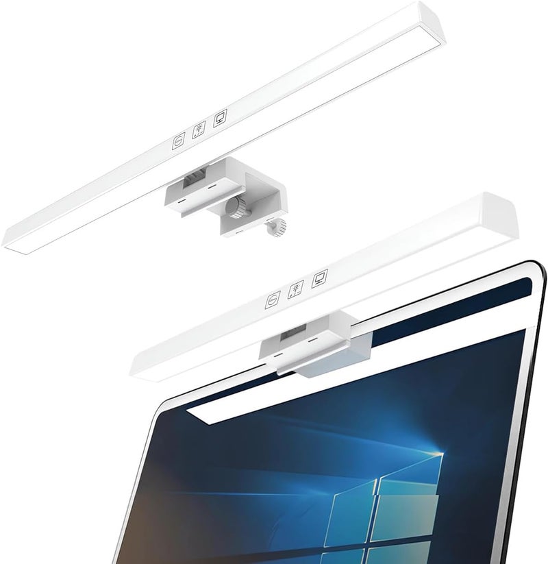 هوكور مصباح شاشة الكمبيوتر، حماية للعين من وهج الشاشة، مصباح قراءة إلكتروني، تحكم باللمس، قابل للتعتيم بثلاث درجات حرارة ألوان، مؤقت 60 دقيقة، مناسب للمكتب/المنزل (33 سم - أبيض) - Image 1