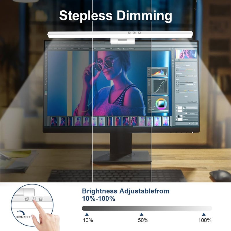 هوكور مصباح شاشة الكمبيوتر، حماية للعين من وهج الشاشة، مصباح قراءة إلكتروني، تحكم باللمس، قابل للتعتيم بثلاث درجات حرارة ألوان، مؤقت 60 دقيقة، مناسب للمكتب/المنزل (33 سم - أبيض) - Image 4