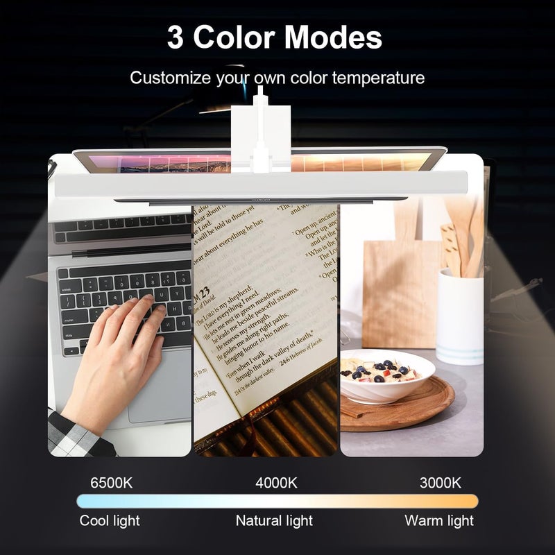 هوكور مصباح شاشة الكمبيوتر، حماية للعين من وهج الشاشة، مصباح قراءة إلكتروني، تحكم باللمس، قابل للتعتيم بثلاث درجات حرارة ألوان، مؤقت 60 دقيقة، مناسب للمكتب/المنزل (33 سم - أبيض) - Image 5